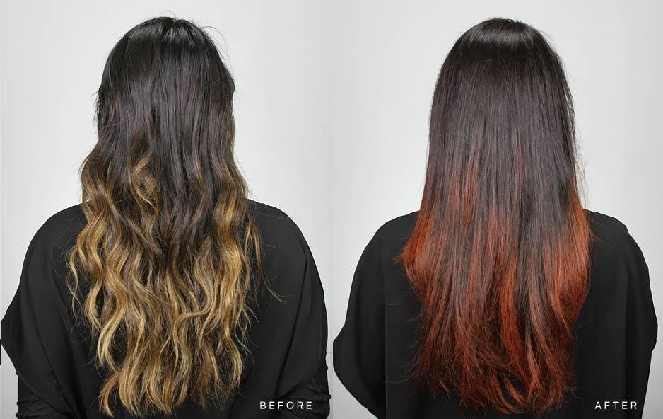 Before and After Ombre Hair Color, Blonde to Red