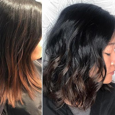 Woman dying her hair black