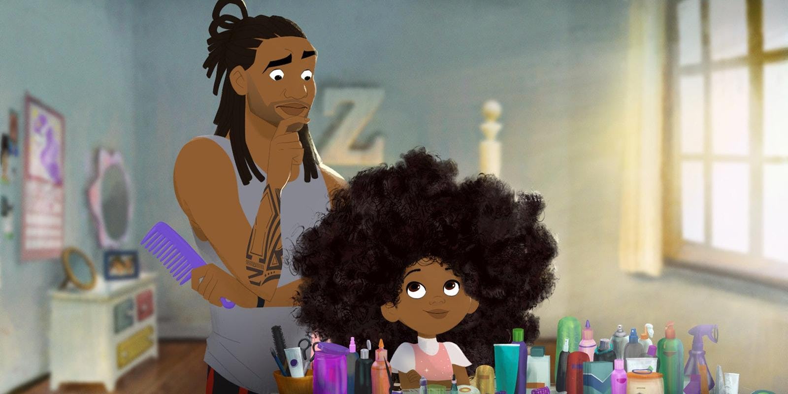 Image of Father and Daughter from Sony's Hair Love short film