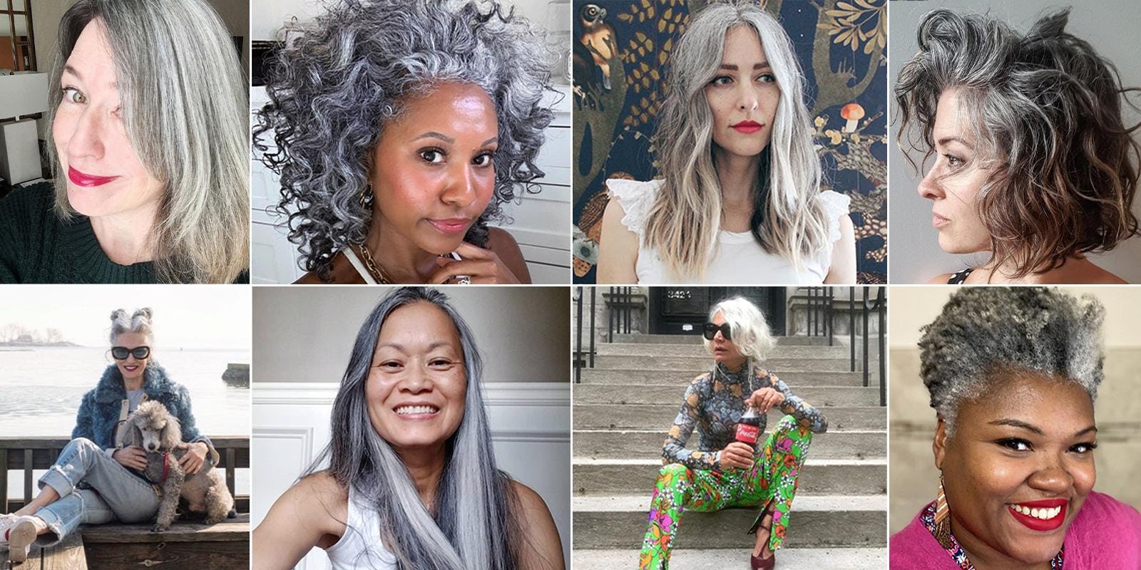 Collage of beautiful women with gray hair