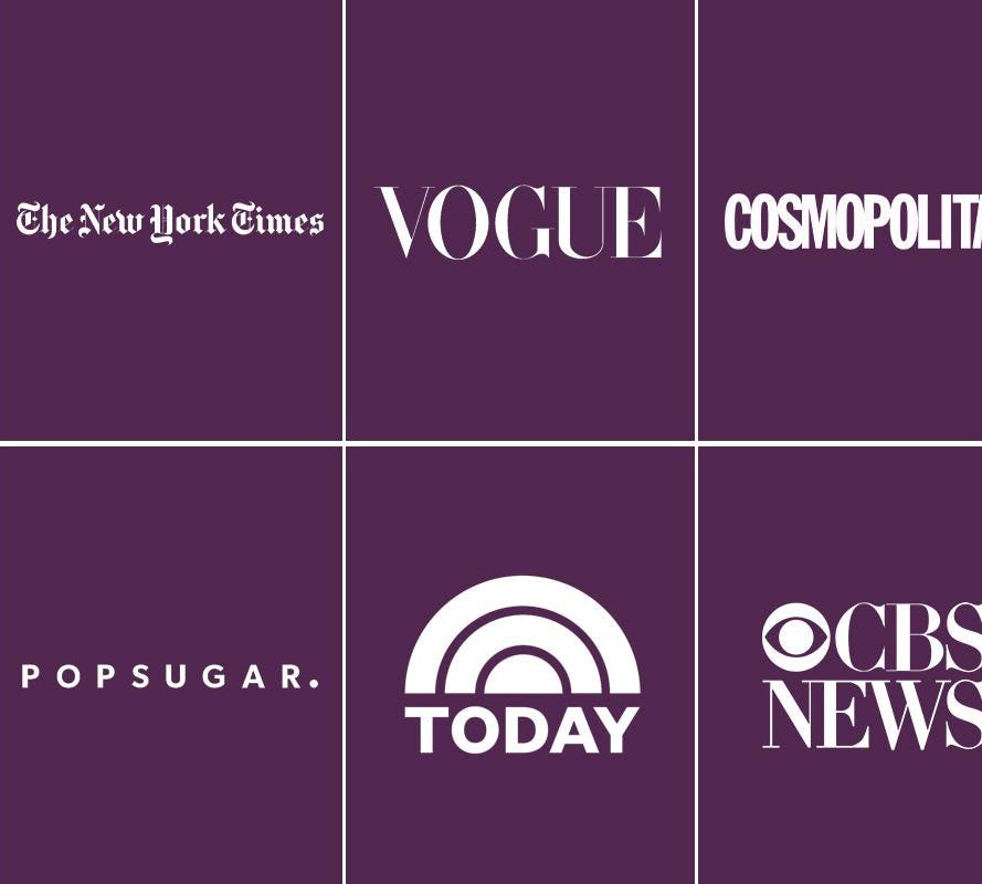 Collage of logos on a purple background