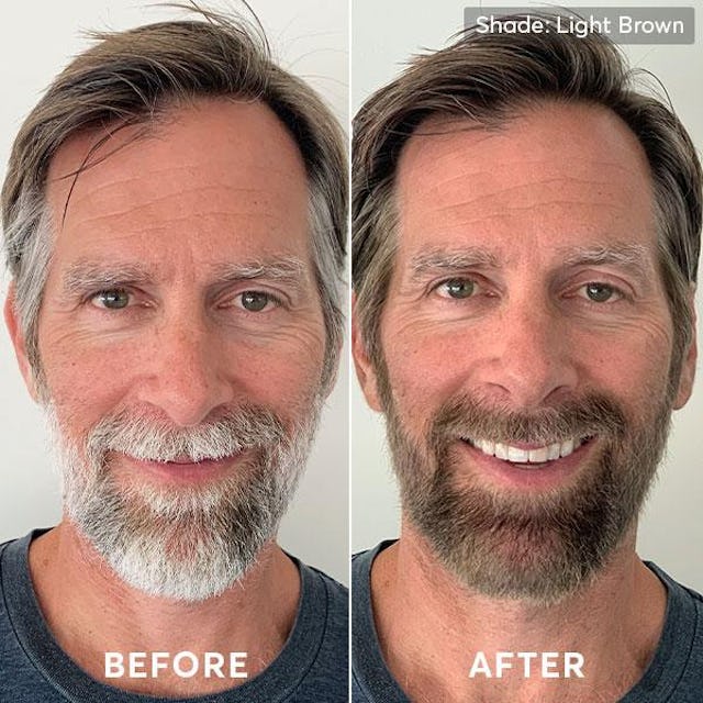Before and after photo of men's hair color and beard dye light brown 1