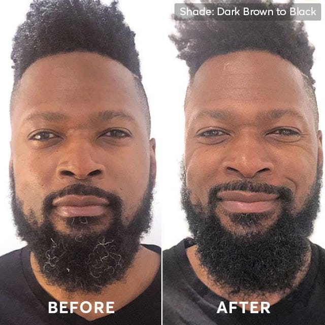 Before and after photo of men's hair color and beard dye dark brown to black 1