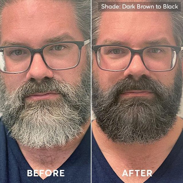 Before and after photo of men's hair color and beard dye dark brown to black 2