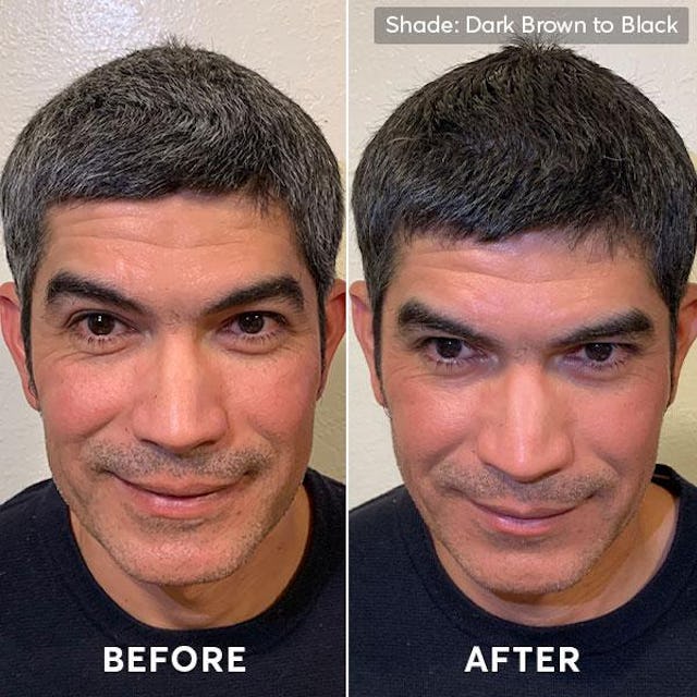 Before and after photo of men's hair color and beard dye dark brown to black 3